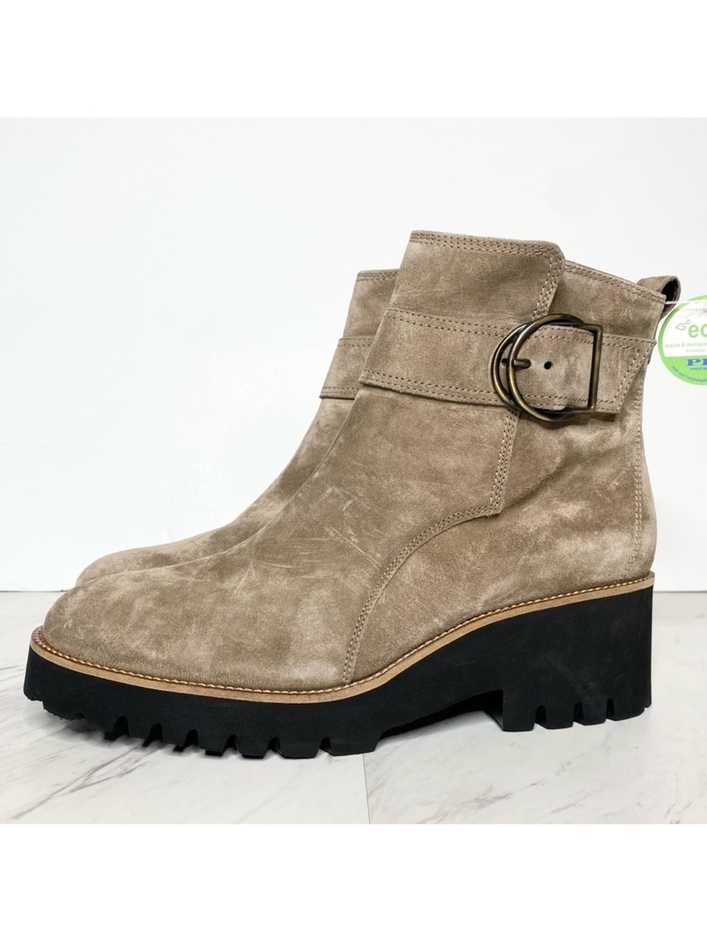 New! Paul Green Taupe Suede Buckle Lug Sole Boot 8.5 / 11